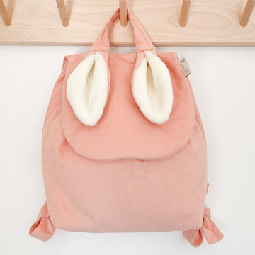 Sac à dos lapin velours rose coquillage