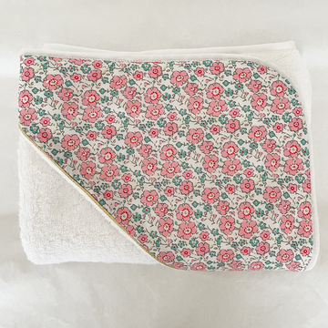 Cape de bain coton fleuri rose