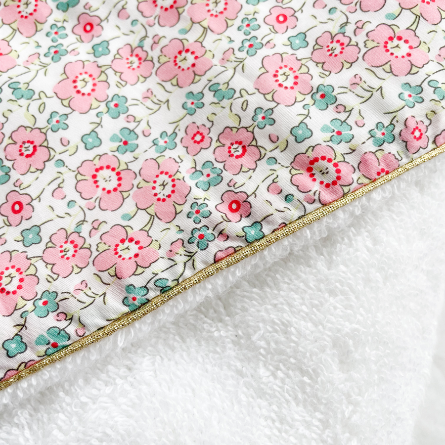 Cape de bain coton fleuri rose