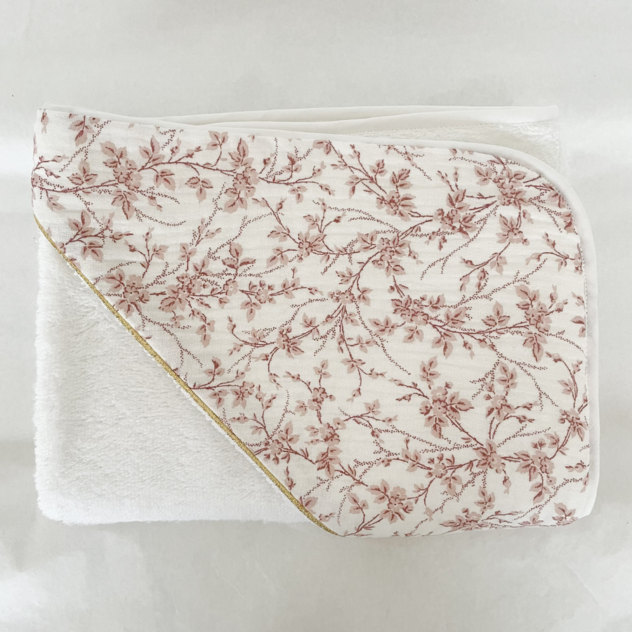 Cape de bain coton Jouy rose