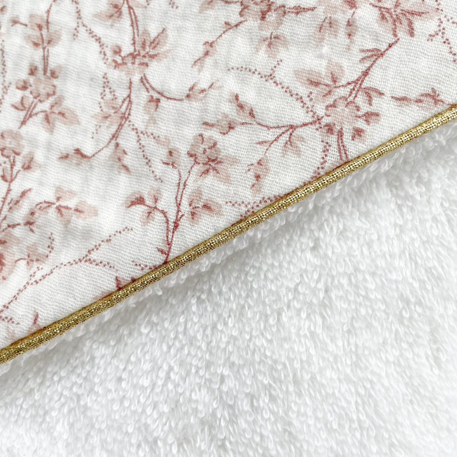 Cape de bain coton Jouy rose