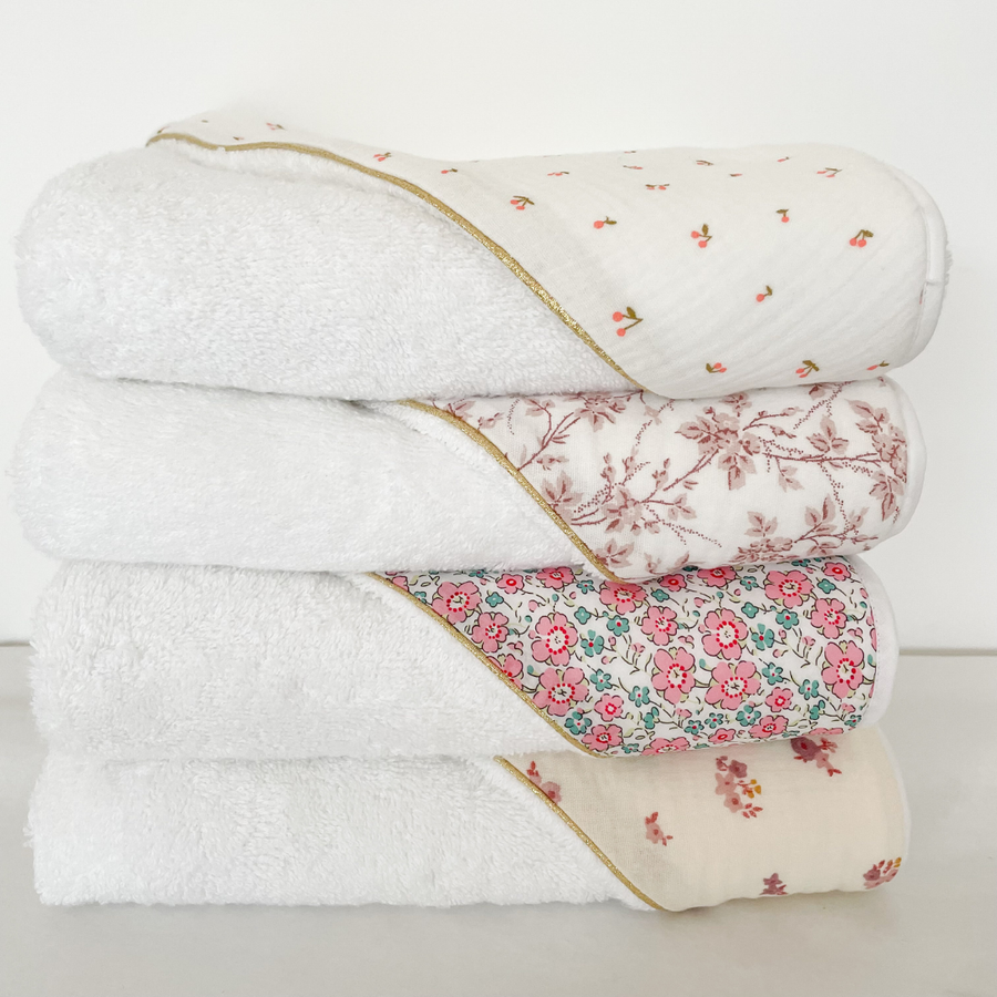 Cape de bain coton Jouy rose