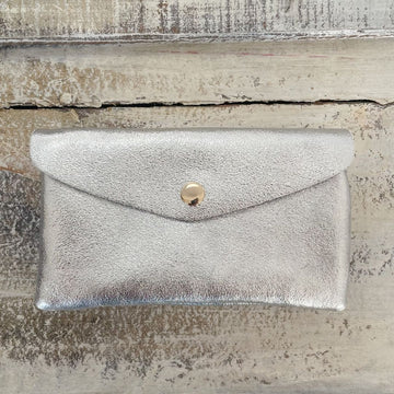 Portefeuille en cuir irisé argent