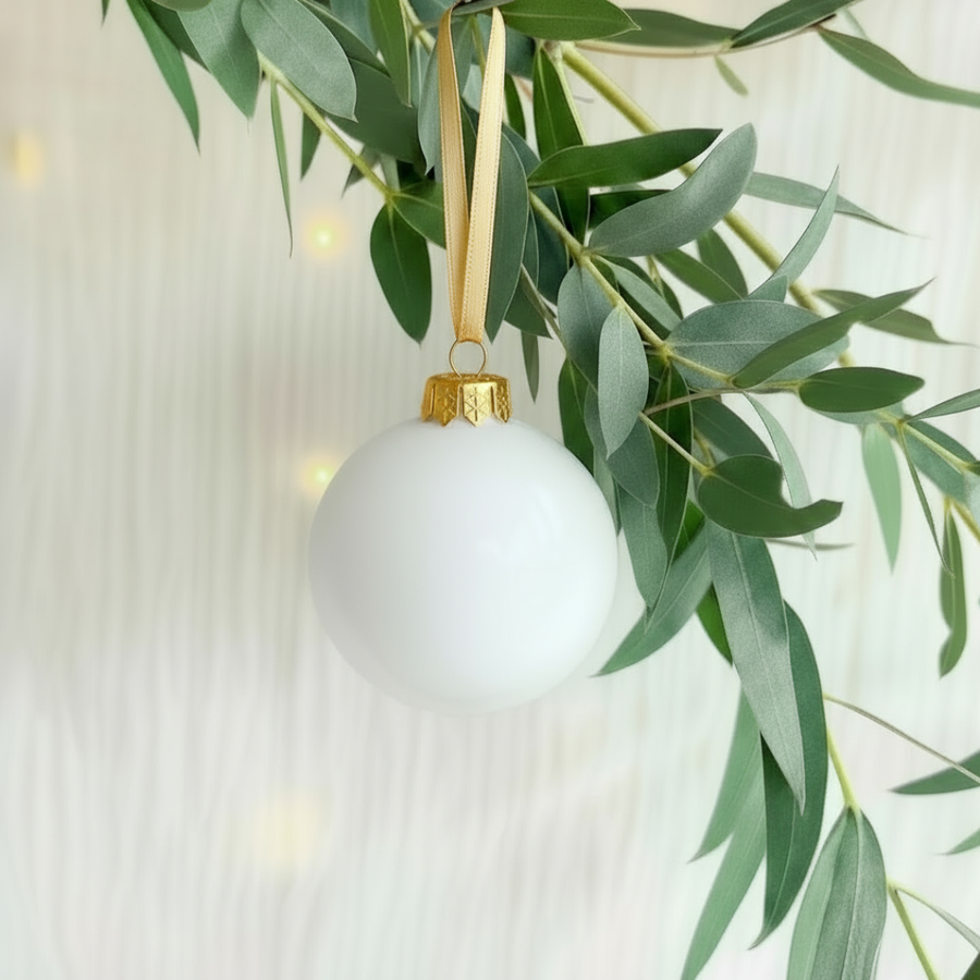 🎄 Boule de Noël blanc ivoire personnalisée en verre