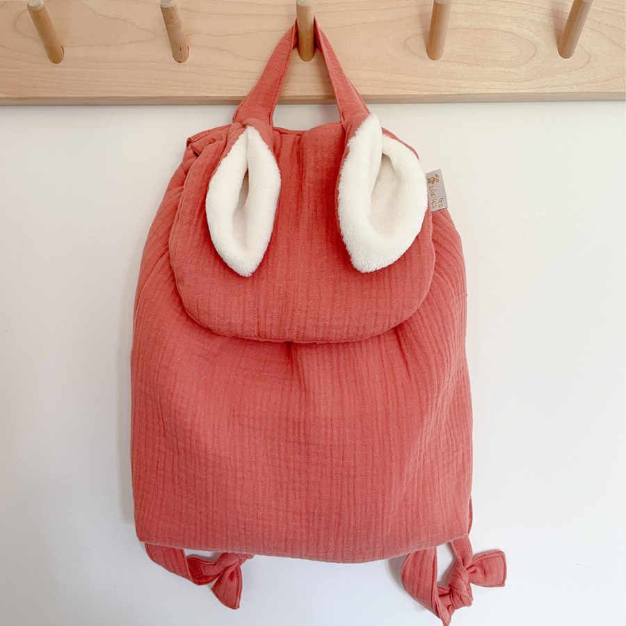 Sac à dos lapin personnalisable gaze terracotta