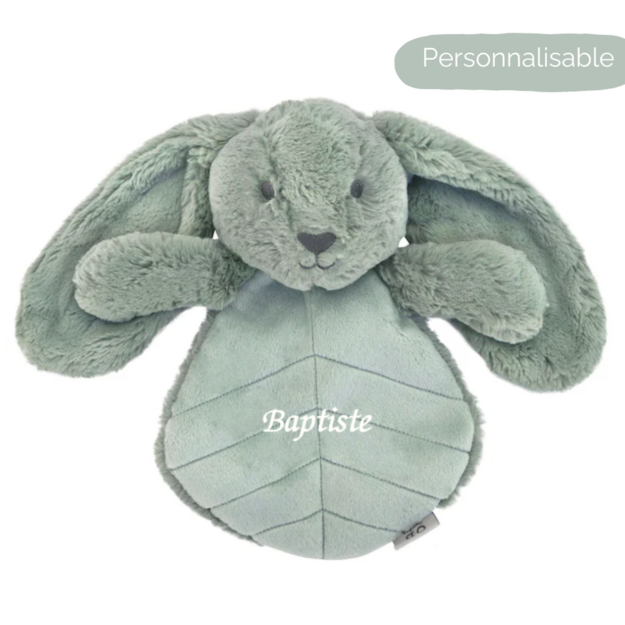 Doudou lapin plat personnalisé 30cm - Kaki