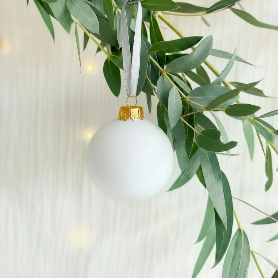 🎄 Boule de Noël blanc ivoire personnalisée en verre