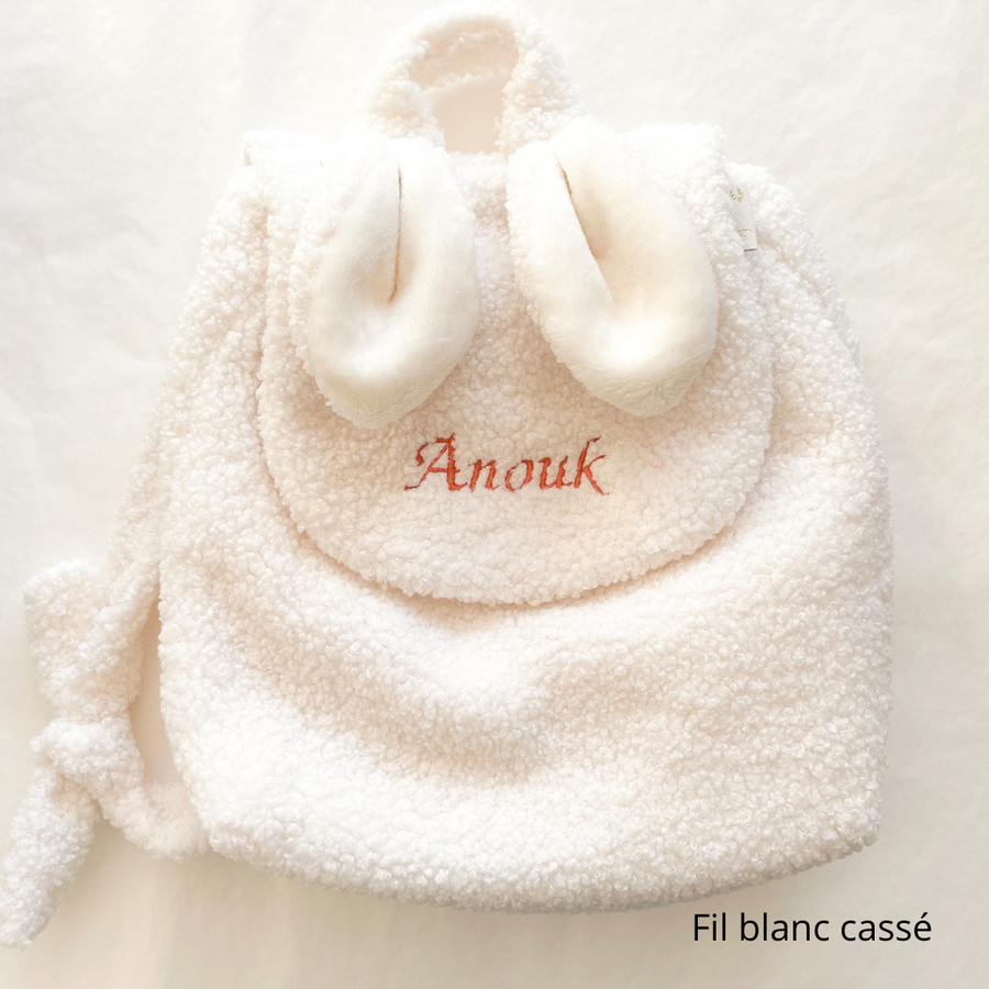 Sac à dos lapin personnalisable bouclette écru