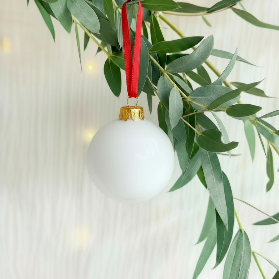 🎄 Boule de Noël blanc ivoire personnalisée en verre