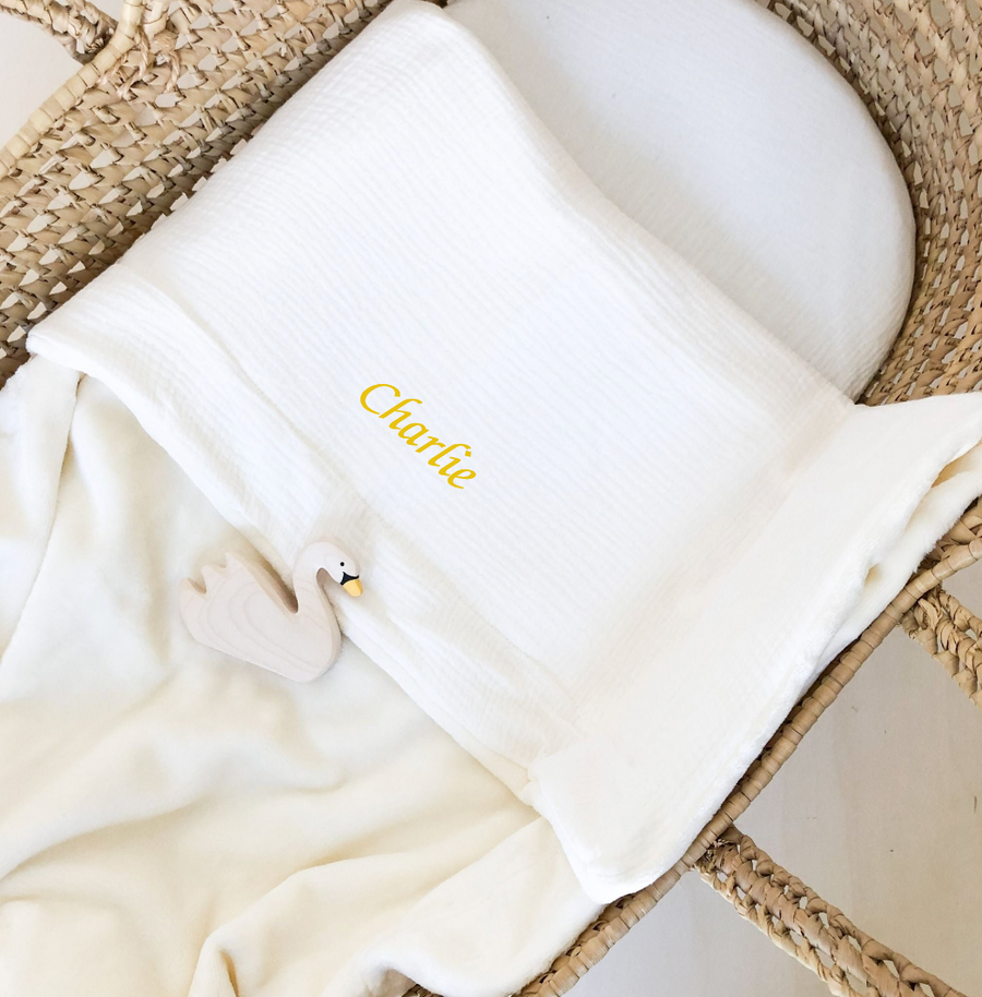 Couverture bébé doudou mi saison blanc cassé