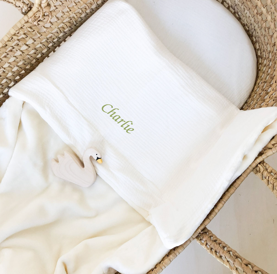Couverture bébé doudou mi saison blanc cassé
