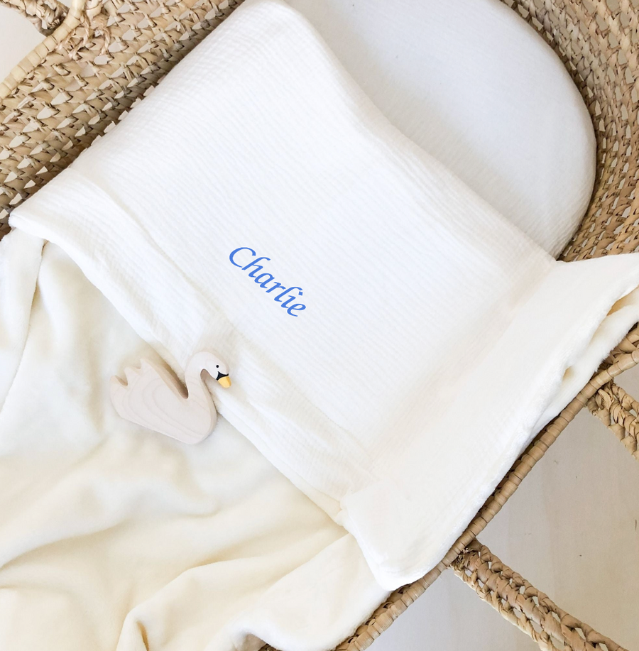 Couverture bébé doudou mi saison blanc cassé