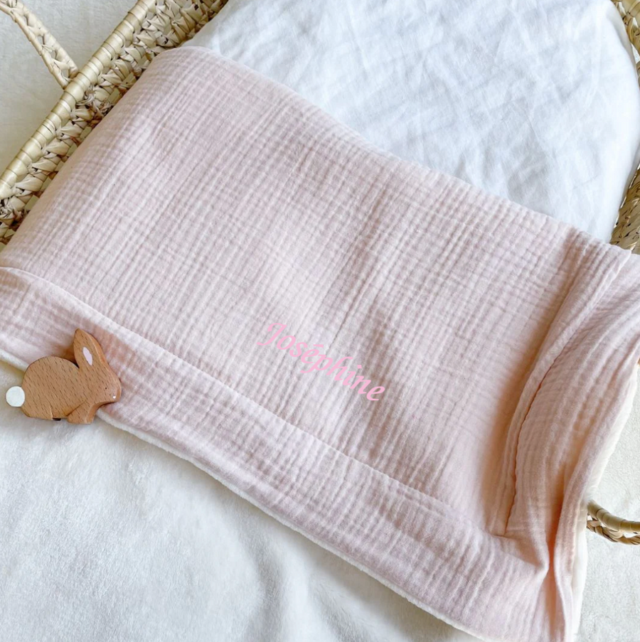 Couverture bébé doudou toute saison rose poudré