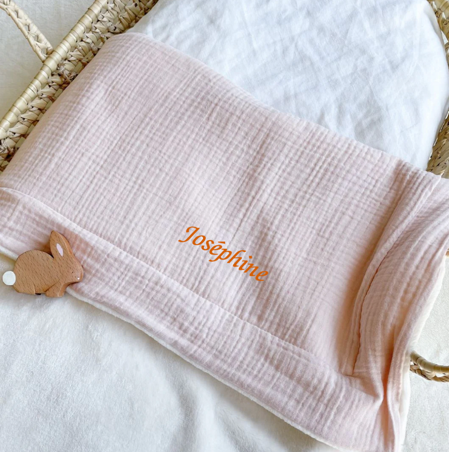 Couverture bébé doudou toute saison rose poudré