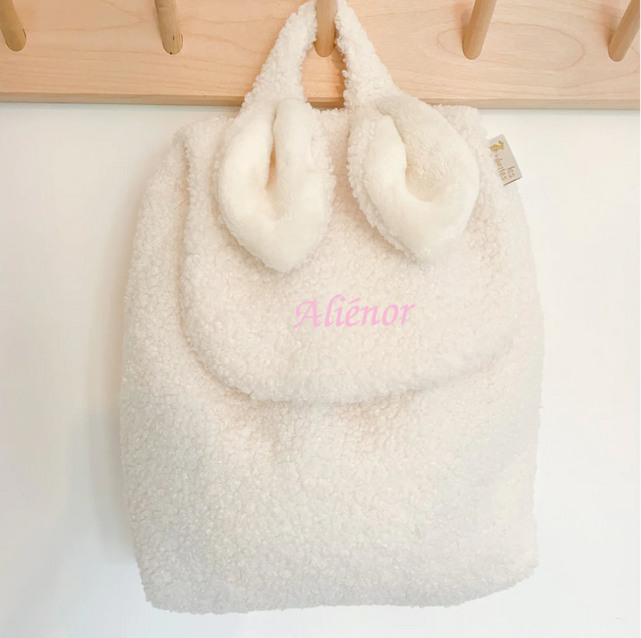 Sac à dos lapin bouclette écru