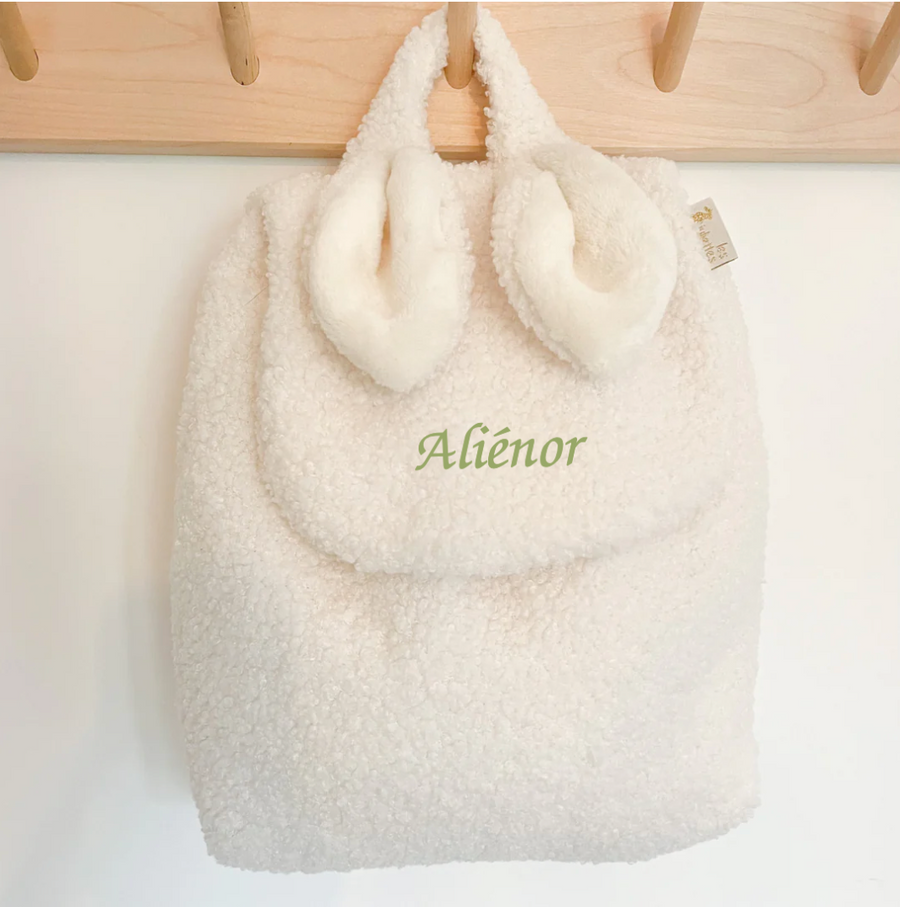 Sac à dos lapin bouclette écru