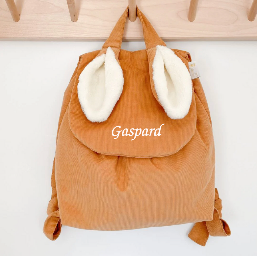 Sac à dos lapin velours caramel