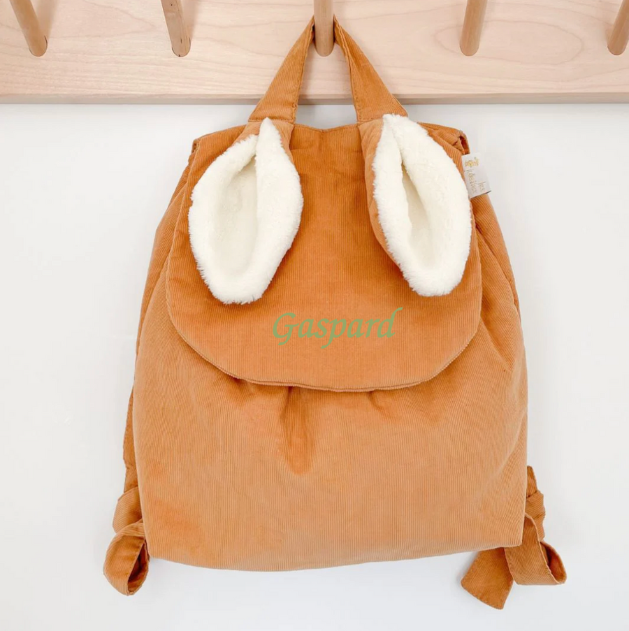 Sac à dos lapin velours caramel