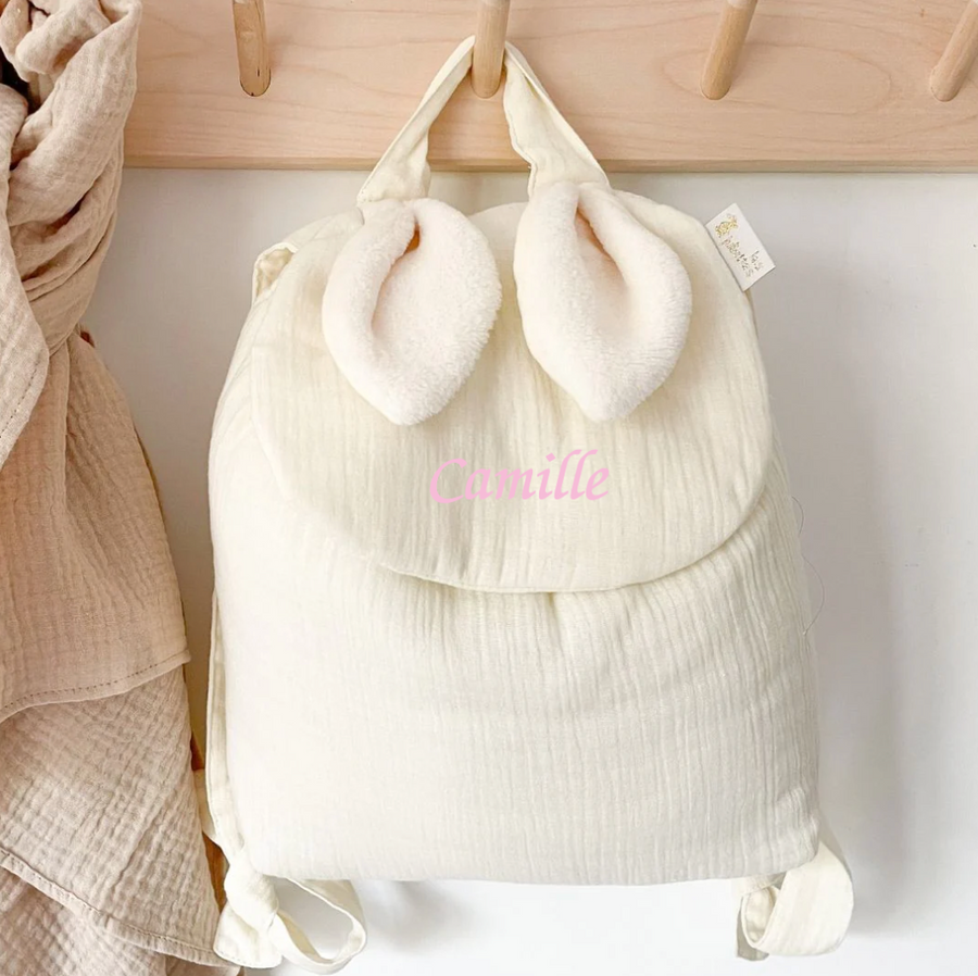 Sac à dos lapin gaze écru