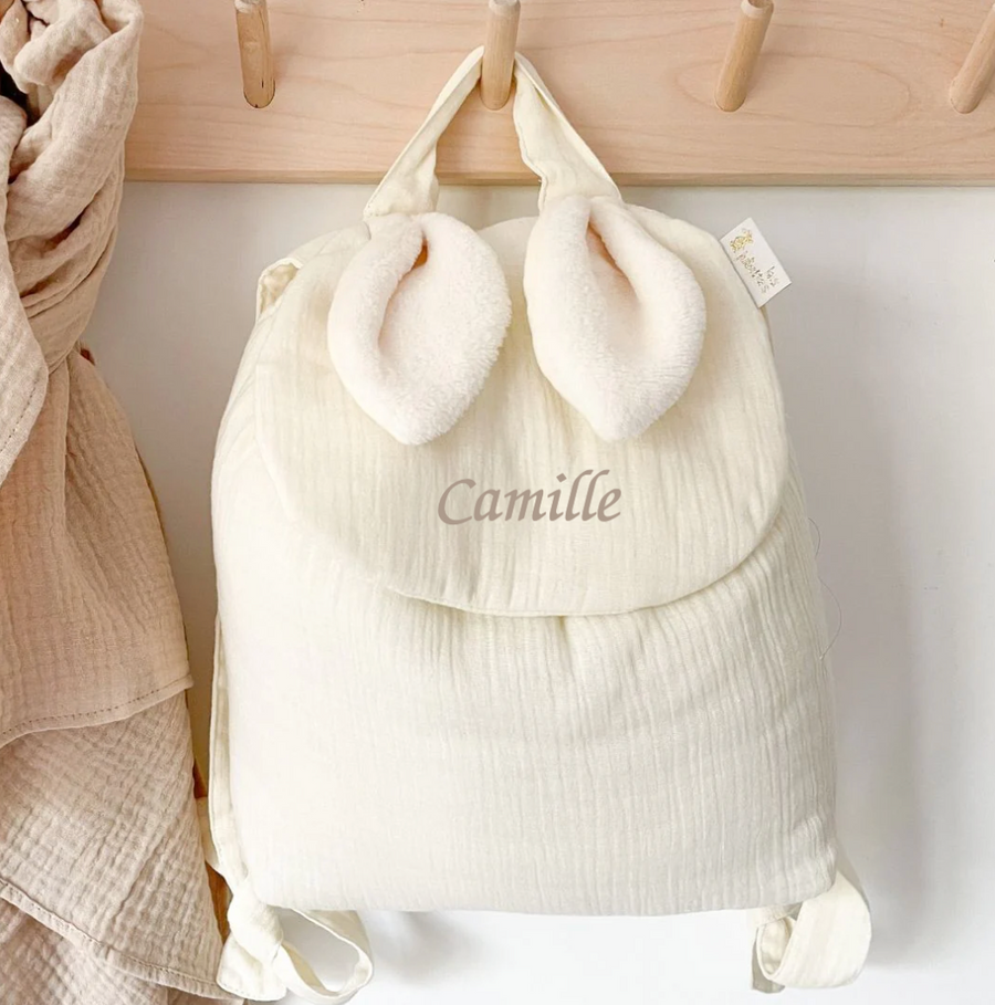 Sac à dos lapin gaze écru