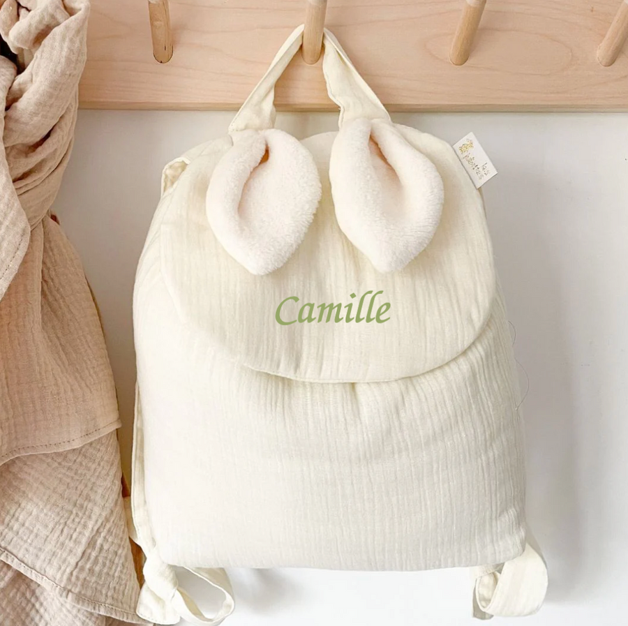 Sac à dos lapin gaze écru