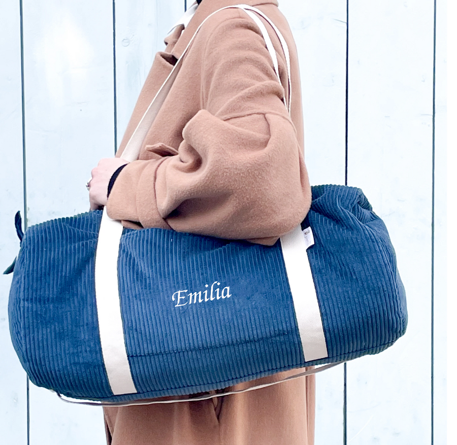Sac à langer velours bleu baleine