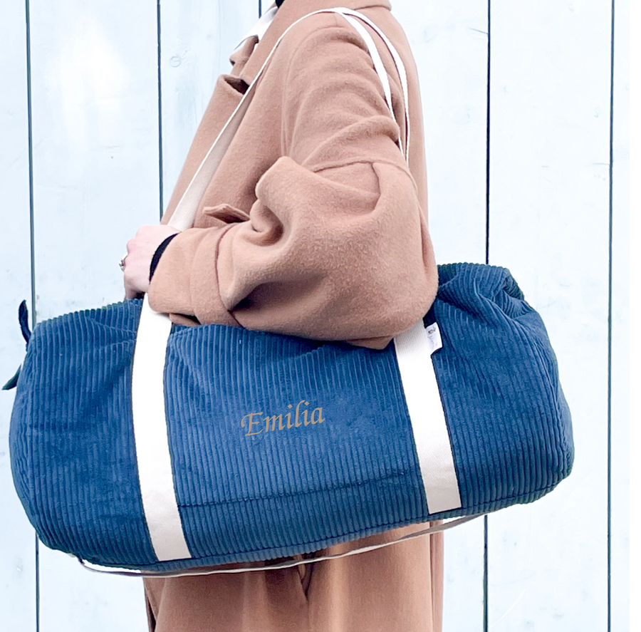 Sac à langer velours bleu baleine