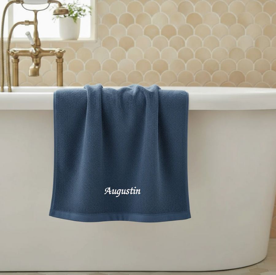 Serviette de bain personnalisable en éponge coton premium bleu orage