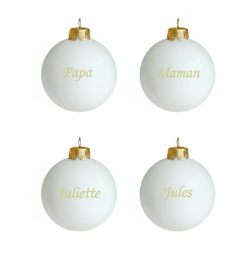 🎄 Lot de 4 boules de Noël blanc ivoire personnalisées en verre