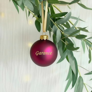 🎄 Boule de Noël rouge grenat personnalisée en verre