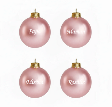 🎄 Lot de 4 boules de Noël rose nacré personnalisées en verre