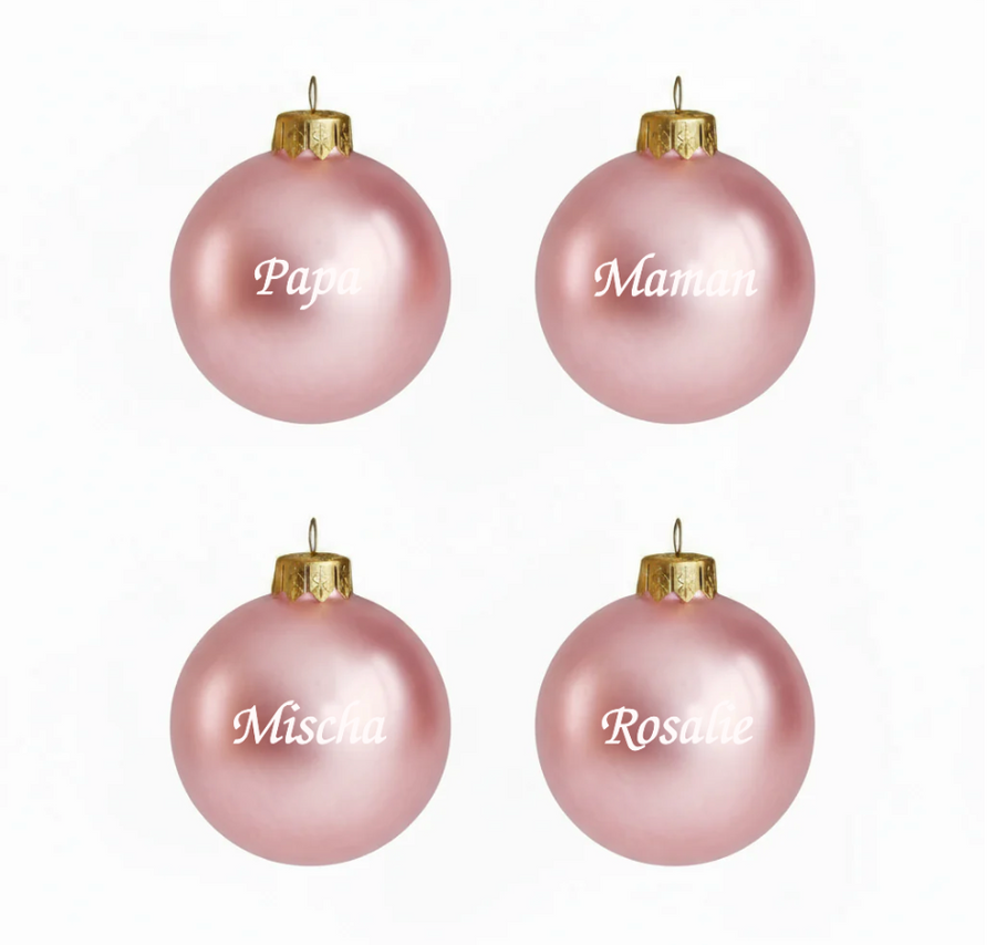 🎄 Lot de 4 boules de Noël rose nacré personnalisées en verre