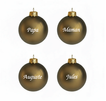 🎄 Lot de 4 boules de Noël kaki bronze personnalisées en verre