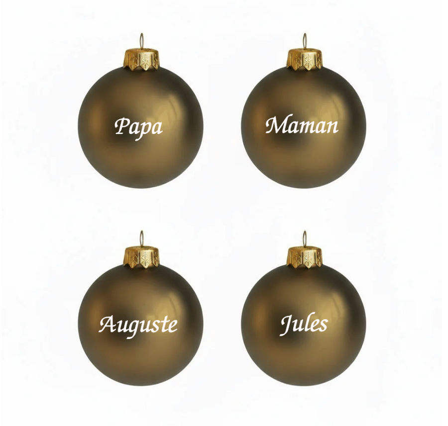 🎄 Lot de 4 boules de Noël kaki bronze personnalisées en verre
