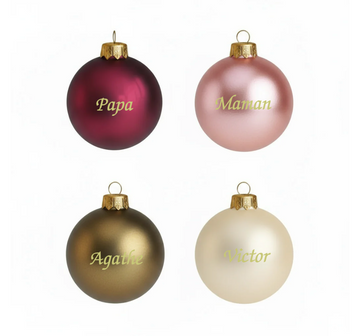 🎄 Lot de 4 boules de Noël multicolore personnalisées en verre