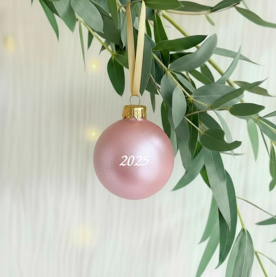 🎄 Boule de Noël rose nacré personnalisée en verre