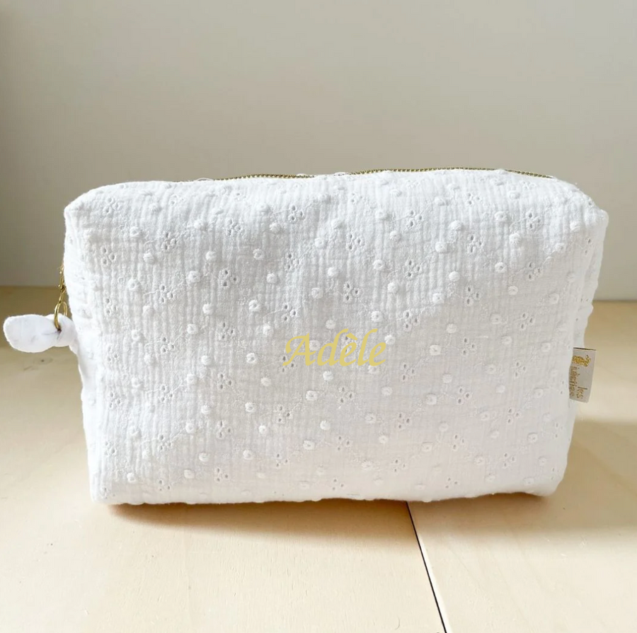 TROUSSE DE TOILETTE broderie anglaise blanche personnalisable