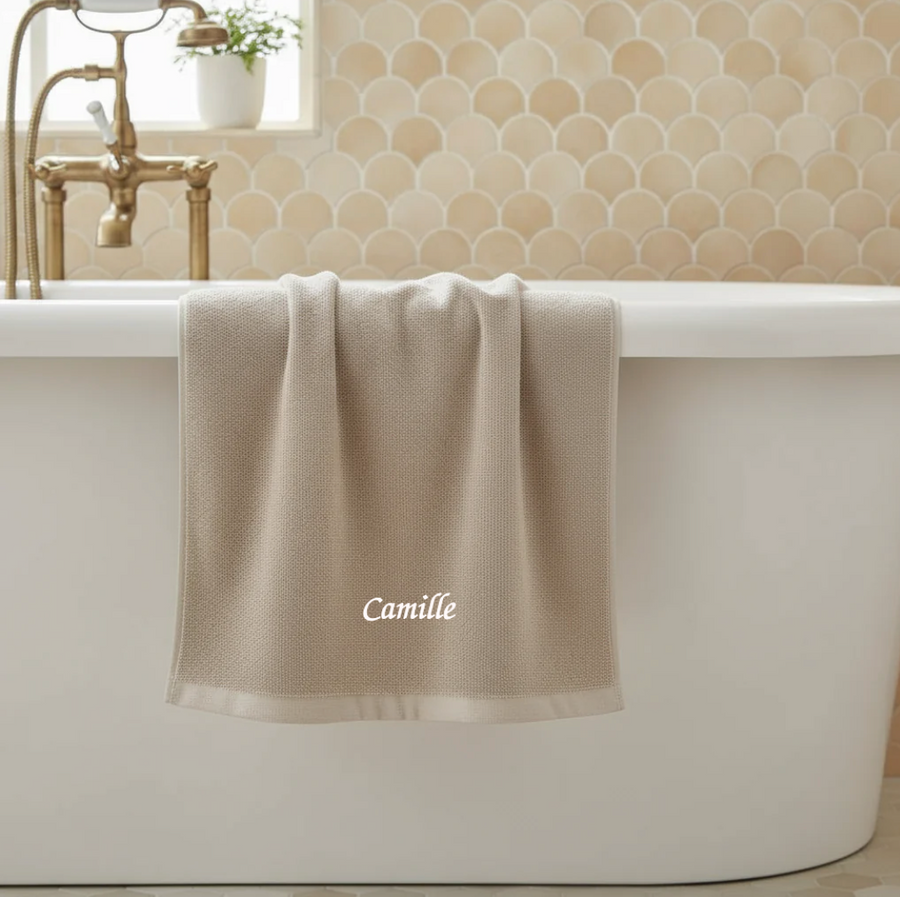 Serviette de bain personnalisable en éponge coton premium latte