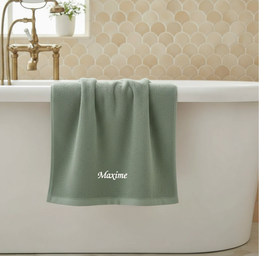 Serviette de bain personnalisable en éponge coton premium Sauge
