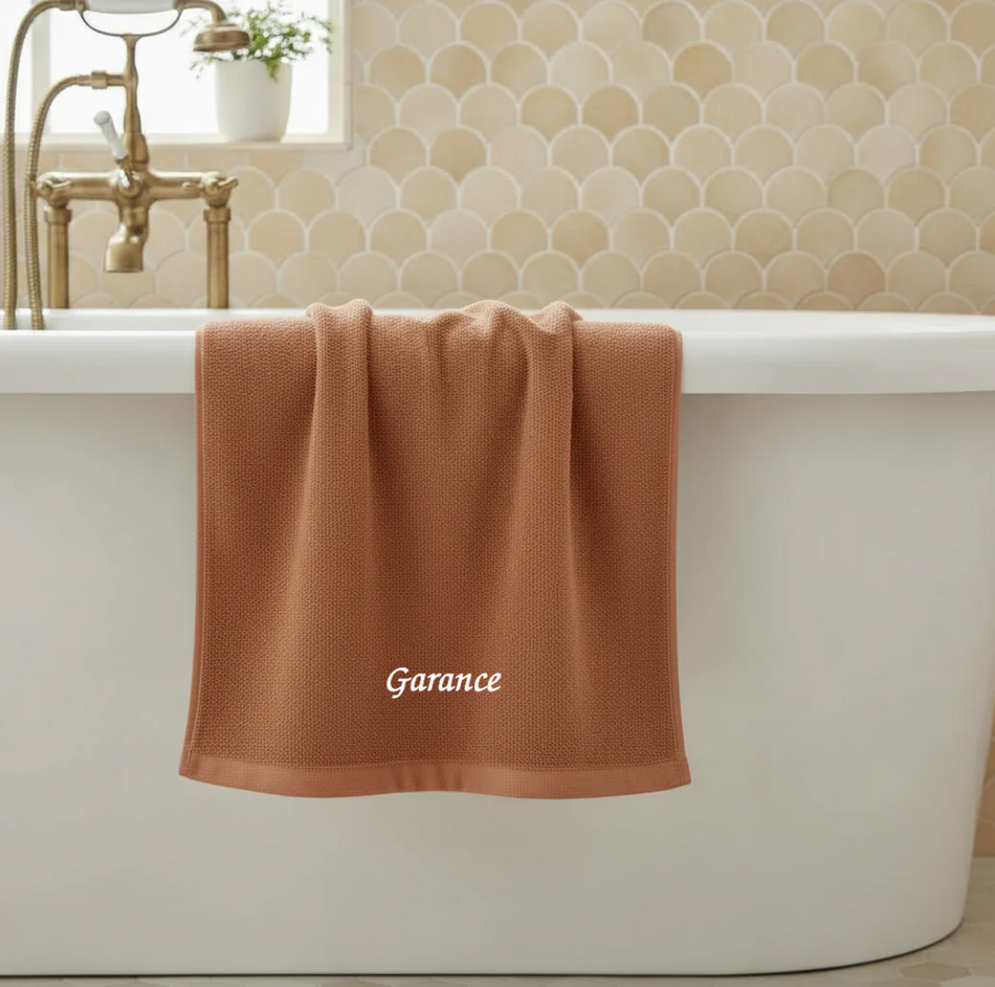 Serviette de bain personnalisable en éponge coton premium terracotta