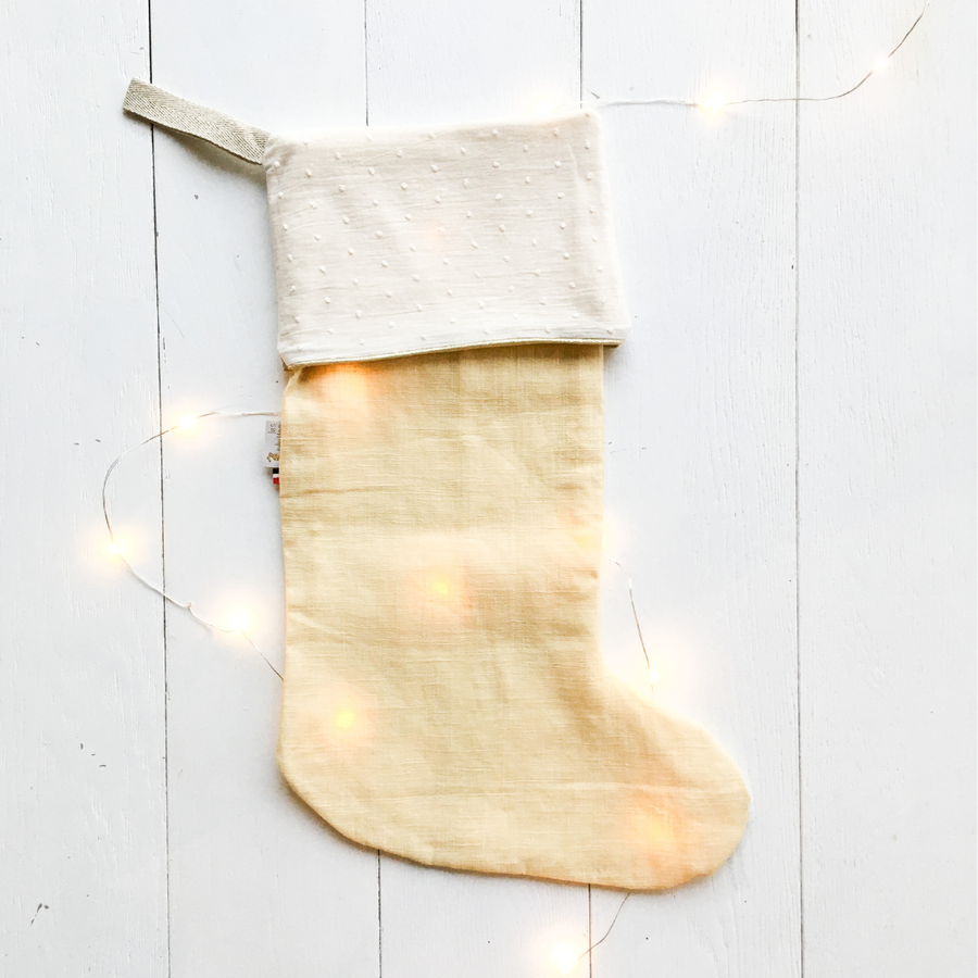🎄 Chaussette de Noël personnalisable en lin jaune doux