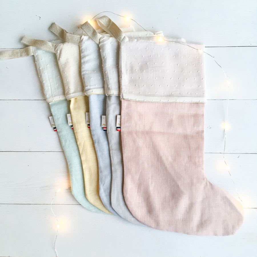 🎄 Chaussette de Noël personnalisable en lin gris clair
