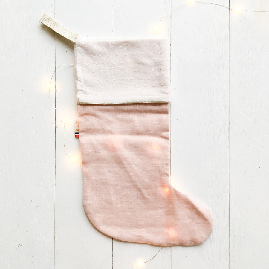 🎄 Chaussette de Noël personnalisable en lin rose poudré