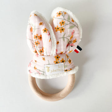 Anneau de dentition lapin Flore rose
