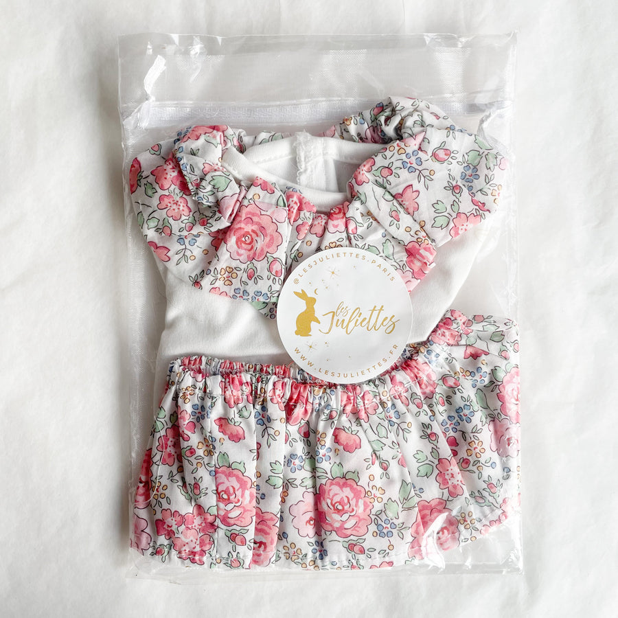 Tenue poupon 34/42 cm - 4 pièces - Fleuri rose