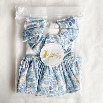 Tenue poupon 34/42 cm - 4 pièces - Fleuri bleu