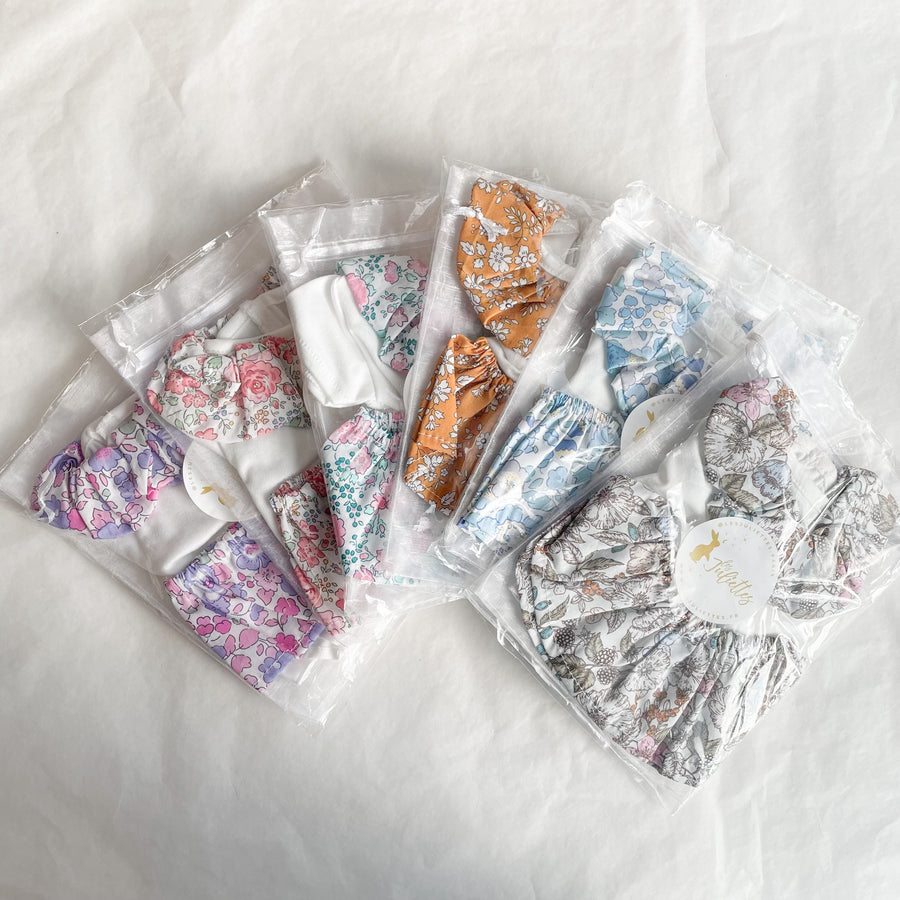 Tenue poupon 34/42 cm - 4 pièces - Fleuri bleu