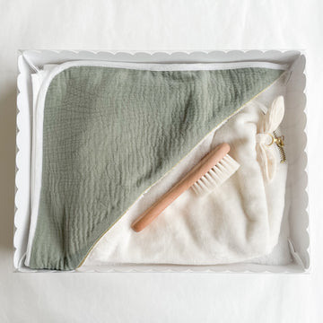 Coffret cadeau bain bébé personnalisé Kaki