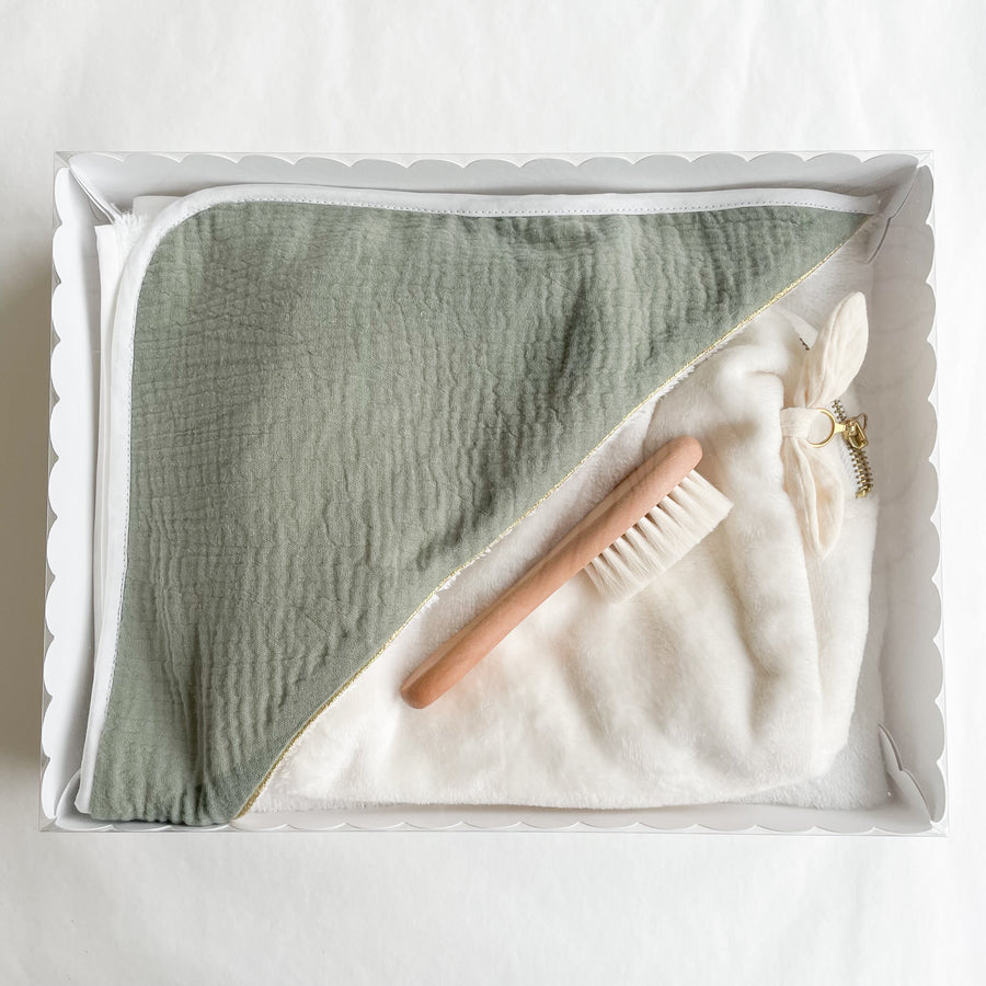 Coffret cadeau bain bébé personnalisé Kaki