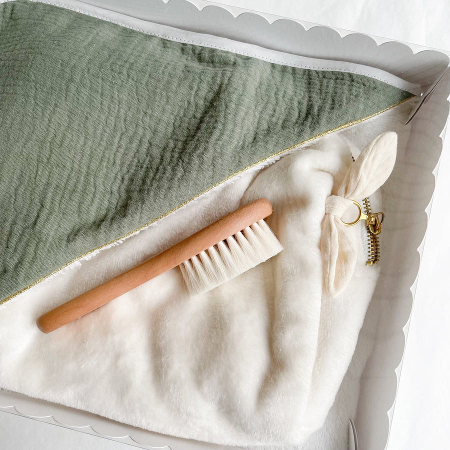 Coffret cadeau bain bébé personnalisé Kaki